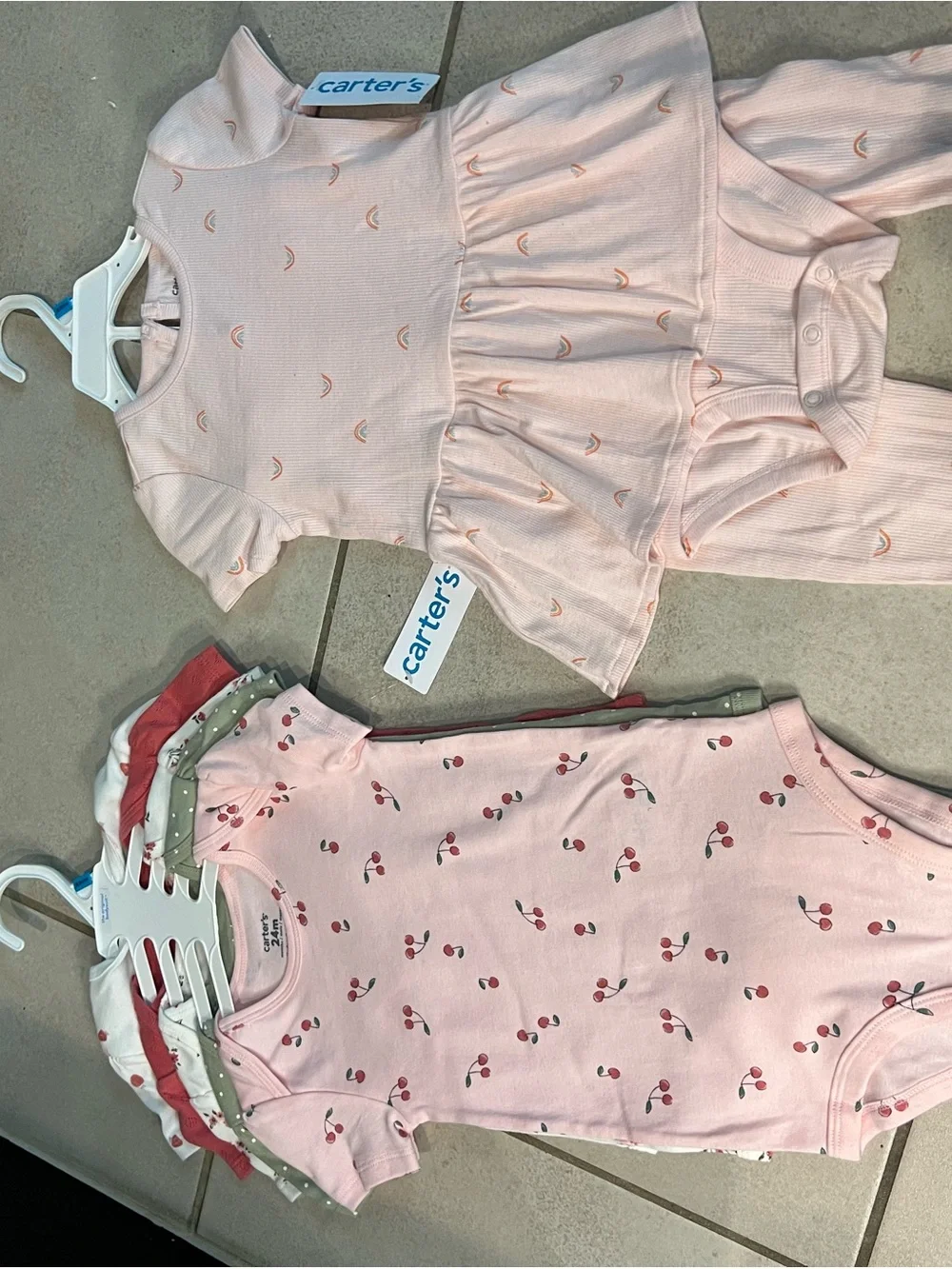 Carter's Pink Cherry Print Bodysuits & Peplum Set